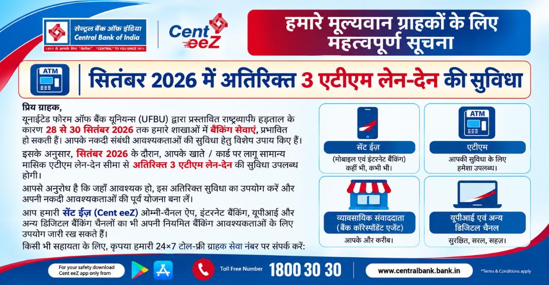 Additional 3 ATM Transactions Available hindi